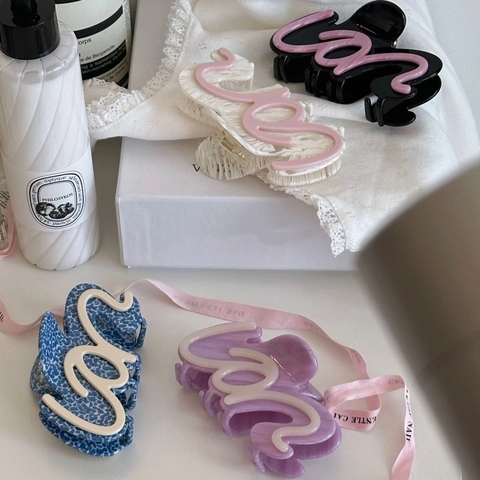 Handmade Large Cellulose Acetate Hair Claw Clip For Women Marbled Leopard Print Letter Decor Elegant Non-Slip Shark Hairpins