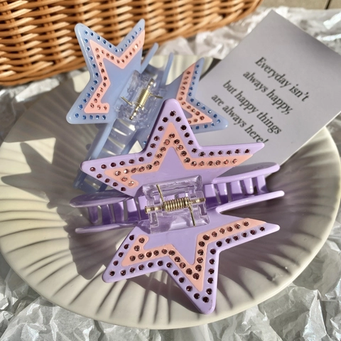 Acetaat Ster Haarklauw Grote Strass Pentagram Haarklem Elegante Haaraccessoires Voor Dames Styling Tools