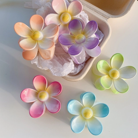Pinza para el Cabello de Flor Color Caramelo Degradado Grande Clip de Pelo de Plástico Mate Elegante para Mujer Accesorios