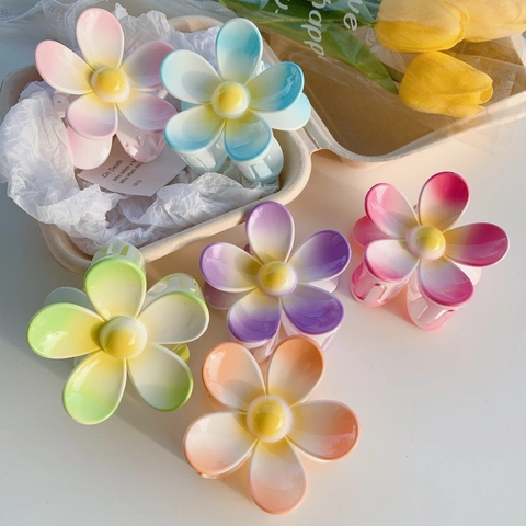 Pinza para el Cabello de Flor Color Caramelo Degradado Grande Clip de Pelo de Plástico Mate Elegante para Mujer Accesorios