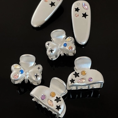 Mini Legierung Stern Strass Haarspangen Matt Silber Sternenklar Schleife Oval Haarspange Pony Clip Mode Haarschmuck Für Damen