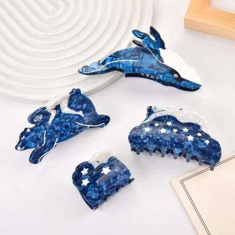 Creative Acetate Hair Claw Clip Marble Print Star Whale Polar Bear Pattern Shark Hair Clip Fashion Hair Accessories For Women
