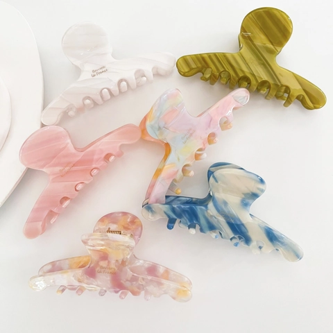 Elegante Acetaat Haarklemmen Voor Vrouwen Marmertextuur Schelpenpatroon Franse Stijl Grote Shark Clip Mode Haaraccessoires
