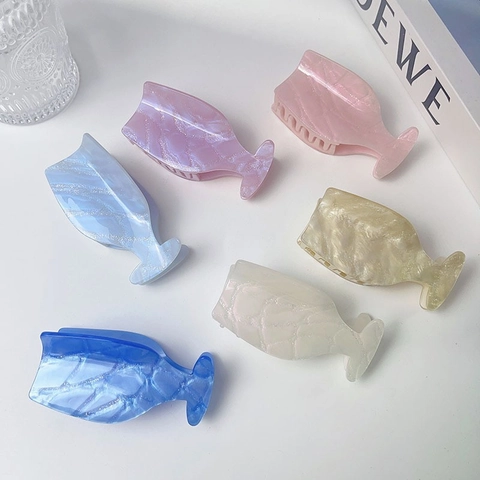 Acetate Hair Claw For Women Wine Glass Shape Marble Pattern Glitter Shark Clip Fashion Hair Accessories Large Hair Clip
