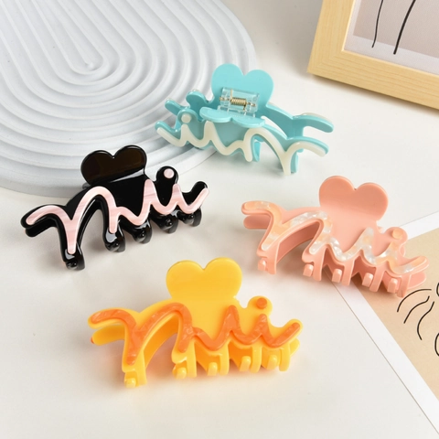 Pinza para el Cabello de Acetato de Color de Contraste para Mujer Diseño de Corazón y Letras Accesorios de Moda