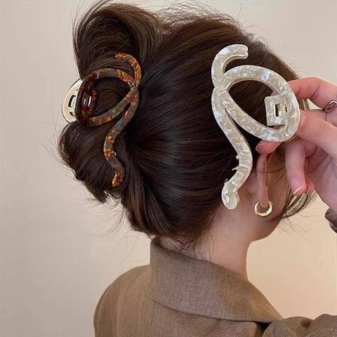 Acetate Hair Claw Clip Large S-Shaped Marble Tortoiseshell Pattern Non-Slip Hair Catch For Women Elegant Styling Jewelry