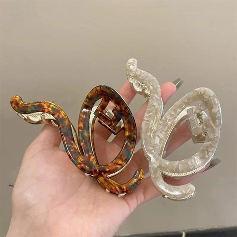Acetate Hair Claw Clip Large S-Shaped Marble Tortoiseshell Pattern Non-Slip Hair Catch For Women Elegant Styling Jewelry