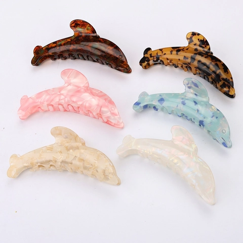 Dolphin Shape Hair Claw Clip PVC Marble Tortoise Shell Large Shark Clip For Women Girls Elegant Hair Styling Accessories
