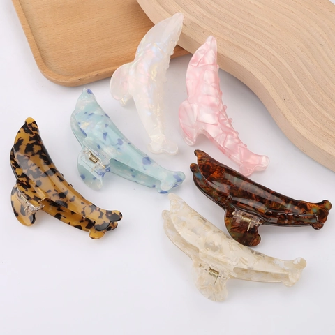 Dolphin Shape Hair Claw Clip PVC Marble Tortoise Shell Large Shark Clip For Women Girls Elegant Hair Styling Accessories