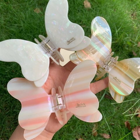 Pinza per Capelli Iridescente a Farfalla in Acetato di Cellulosa Grande Morsetto per Capelli per Donna Accessori Eleganti