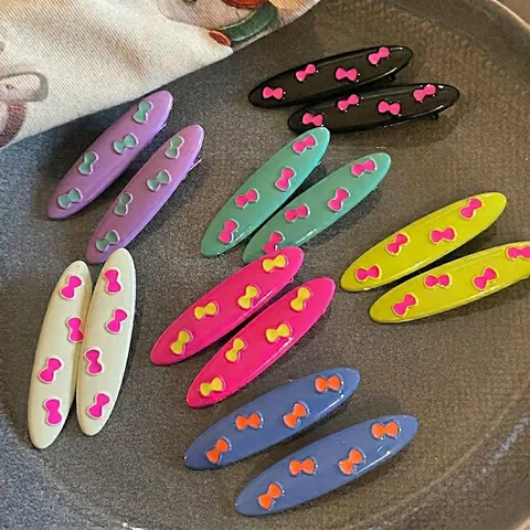 Dulces Pinzas para el Pelo con Lazo para Mujer Aleación Color Caramelo Estilo Dopamina Horquillas Ovaladas Accesorios Pelo