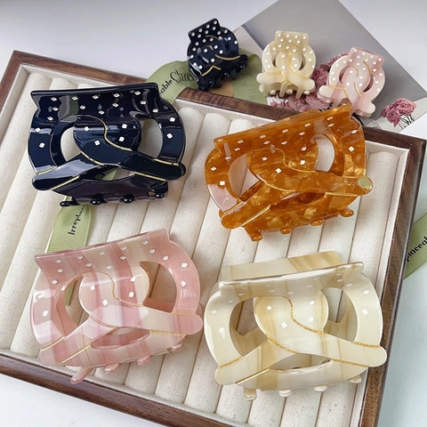 French Retro Acetate Hair Claw Clips Marble Pattern Twist Knot Hollow Out Pretzel Shape Shark Clips For Women Hair Accessories