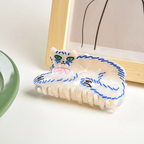 Acetat Katze Haarklammer Niedlich Perserkatze Form Haarkralle Hai Clip Cremeweiß Kopfschmuck Für Damen Mädchen
