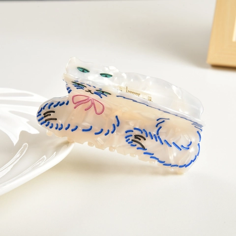Acetat Katze Haarklammer Niedlich Perserkatze Form Haarkralle Hai Clip Cremeweiß Kopfschmuck Für Damen Mädchen