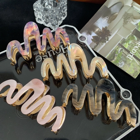 Große Acetat Welle Haarklammer Marmormuster Starker Halt Shark Clip Mode Haarschmuck Für Damen Styling Tool