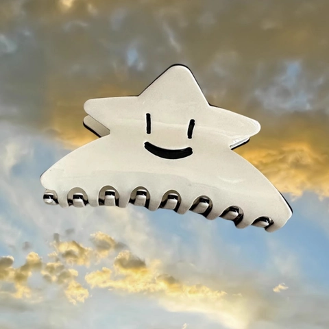 Mode Acetat Stern Haarklammer Mit Smiley Gesicht Muster Große Hai Clip Für Damen Haarschmuck