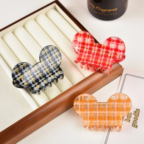 Molla per Capelli in Acrilico a Scacchi per Donna Forma di Farfalla Cartone Animato Accessori per Capelli Design a Griglia