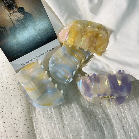 Acetat Meerjungfrau Irisierend Muschelförmig Haarklammer Marmormuster Halbkreis Haargreifer Elegant Haarstyling Für Damen
