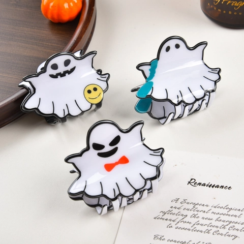Pinza per Capelli Fantasma di Halloween Divertente Fantasma Cartoon PVC Shark Clip per Donne Ragazze Accessori per Capelli Regalo di Festa