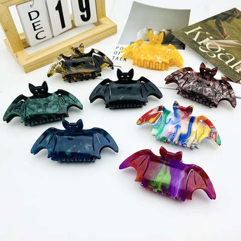 Gothisch Fledermaus Haarkralle Für Damen Halloween Acryl Marmorierte Textur Shark Clip Modisch Tier Haarschmuck
