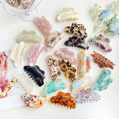 Large Acetate Hair Claw Clips Cloud Wave Shape Marble Tortoiseshell Patterns Non-Slip Hair Styling Accessories For Women