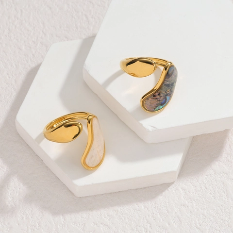 Dames Onregelmatig Geometrisch Roestvrij Staal Open Ring Goud Verguld Ingelegd Kunstparelmoer Abalone Schelp Sieraden