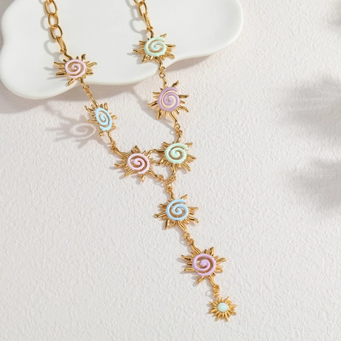 Collar con Colgante de Sol Irregular para Mujer Acero Inoxidable Chapado en Oro Esmalte Macarrón Espiral Joyería Boho