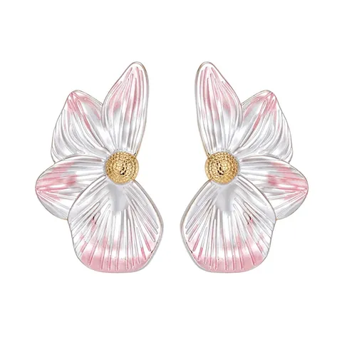 Orecchini a Petalo di Fiore in Acciaio Inossidabile per Donna Minimalista Sfumato Rosa Bianco Gioielli Moda