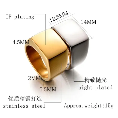 Minimalist Titanium Steel Signet Ring For Men Square Polished Band Punk Style Stainless Steel Geometric Ring Jewelry