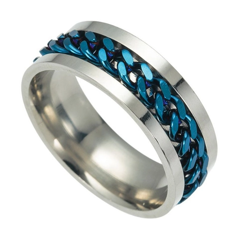 Stainless Steel Rotatable Chain Spinner Ring For Men Women Decompression Punk Roman Numeral Inlaid Jewelry Finger Ring
