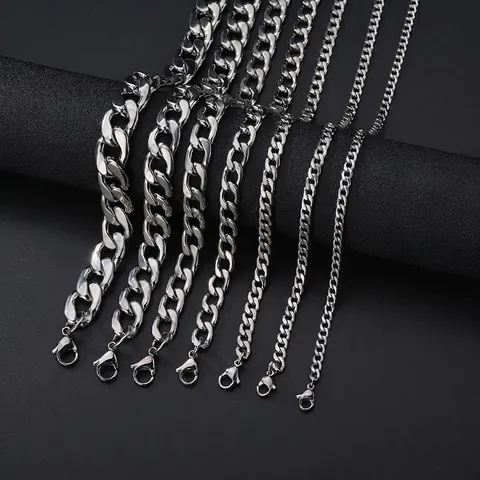 Collana a Catena a Maglie Cubane Hip Hop in Acciaio Inossidabile 304 Per Uomo Donna Collana Lucida color Argento Gioielli Streetwear
