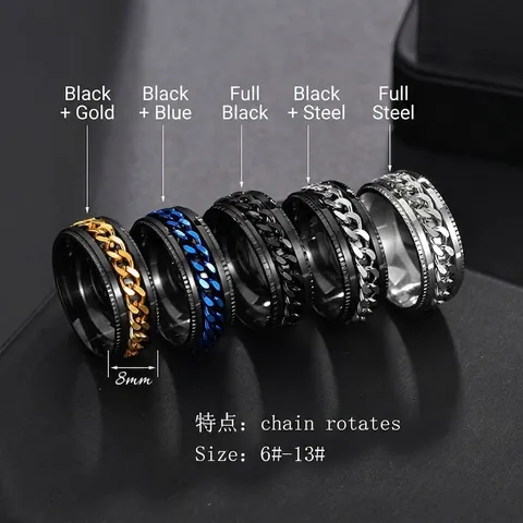 Anello a Catena Ruotabile in Acciaio Inossidabile per Uomo Donna Antistress Apribottiglie Anello Punk alla Moda Bordo Ingranaggio Gioielli