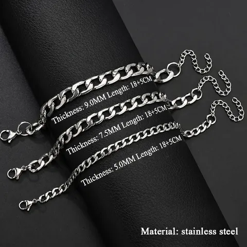 Bracciale Minimalista Hip Hop in Acciaio Inossidabile Catena Cubana Per Uomo Donna Catena Piatta Cava Regolabile Gioielli
