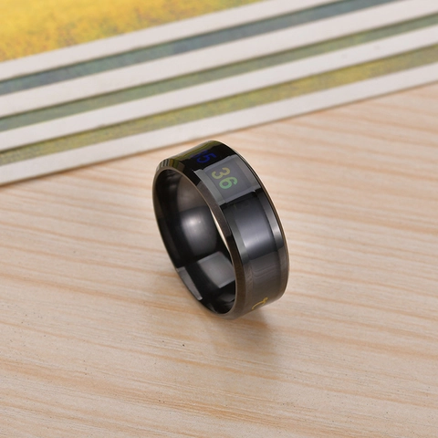 Smart Temperature Sensing Stainless Steel Ring For Men Women Couple Thermometer LCD Display Color Change Fashion Finger Ring Jewelry