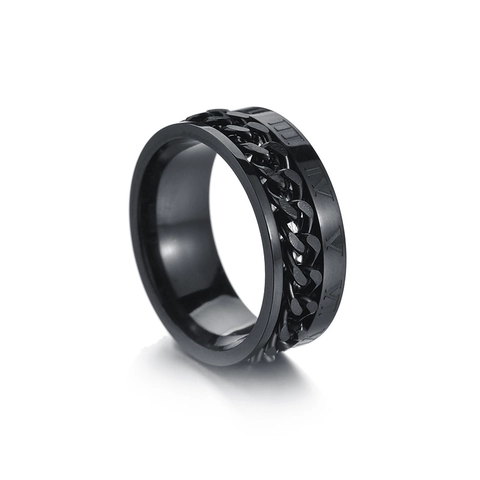 Anillo Giratorio de Acero Inoxidable para Hombre Con Números Romanos Cadena Spinner Estilo Punk Negro Oro Plata