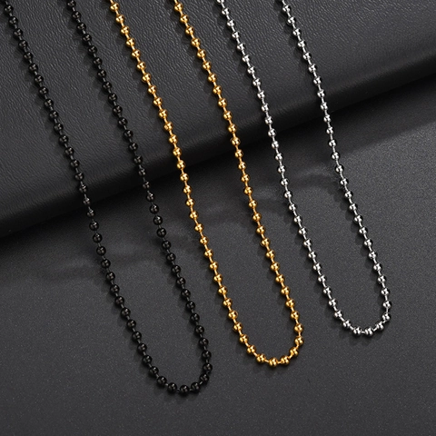 Stainless Steel Ball Chain Necklace For Men Women High Polished Steel Gold Black Color Bead Chain Necklace For Pendant Replacement Accessory Jewelry