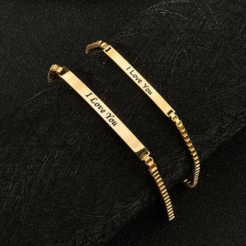 Bracciale di Coppia in Acciaio Inossidabile Per Uomo Donna Incisione I Love You Ciondolo a Barra Catena Regolabile Gioielli