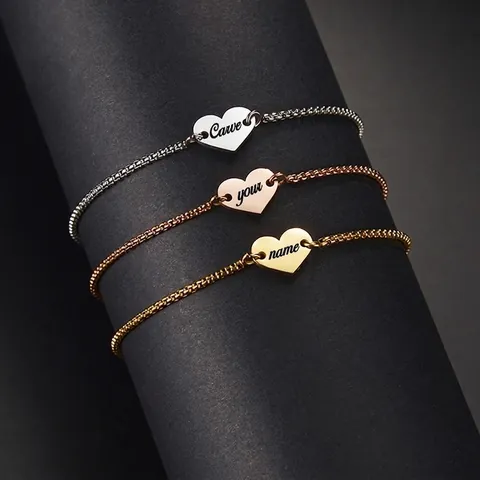 Minimalist Stainless Steel Heart Pendant Bracelet Adjustable Bolo Closure High Polished Personalized Hand Jewelry For Women