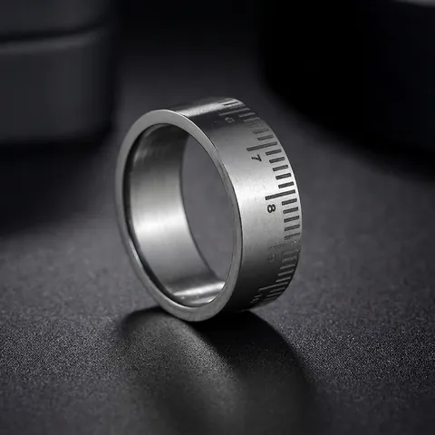 Anillo de Acero Inoxidable de Estilo Industrial para Hombre Mujer Diseño de Regla de Escala de Cinta Vintage Joyería Simple