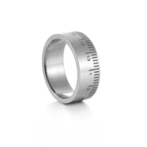 Anillo de Acero Inoxidable de Estilo Industrial para Hombre Mujer Diseño de Regla de Escala de Cinta Vintage Joyería Simple