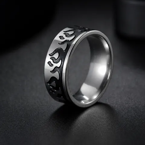 Trendy Stainless Steel Flame Ring For Men Women Cool Punk Vintage Oil Dripping Black Silver Band Ring Jewelry Gift