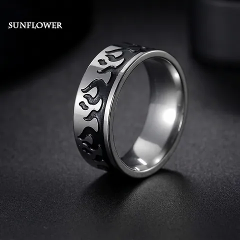 Anello di Tendenza in Acciaio Inossidabile Con Fiamma per Uomo Donna Cool Punk Vintage Smaltato Nero Argento Gioielli