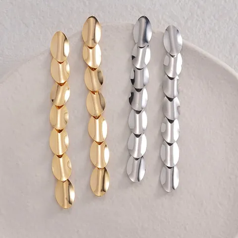 Minimalist Stainless Steel Oval Tassel Drop Earrings For Women Geometric Layered Metal Dangle Earrings Fashion Jewelry Accessories