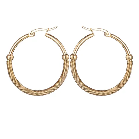 Orecchini a Cerchio in Acciaio Inossidabile Oro Minimalisti Per Donna Gioielli Design con Filo Avvolto e Perline Tonde