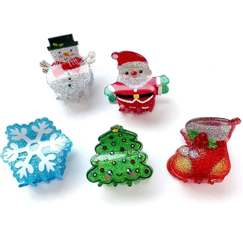 Christmas Hair Claw Clips Glitter Acrylic Santa Claus Christmas Tree Snowman Snowflake Hair Grips For Women Girls Festival Party