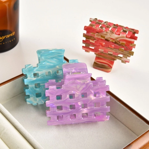 Acetaat Holle Vierkante Haarklem Marmerpatroon Geometrische Haarklem Raster Shark Clip Hoofddeksels Voor Vrouwen Sieraden