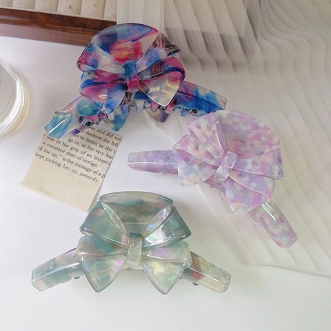 Eleganter Acetat Schleife Haarklammer Groß Marmormuster Haifisch Clip Handgefertigter Mode Kopfschmuck Haarschmuck Für Damen Alltag