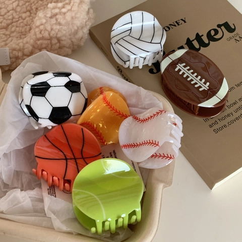Sportbal Stijl Haarklemmen Acryl Acetaat Basketbal Voetbal Rugby Vorm Haar Shark Clip Voor Vrouwen Meisjes Haaraccessoires