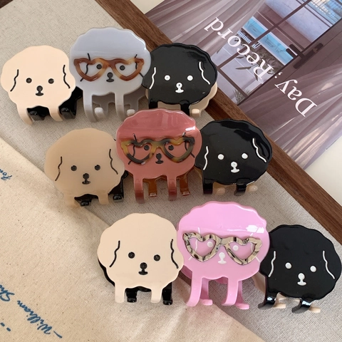 Cute Acetate Puppy Hair Claw Korean Style Animal Shaped Shark Clip With Glasses For Women Fashion Daily Headwear Accessories