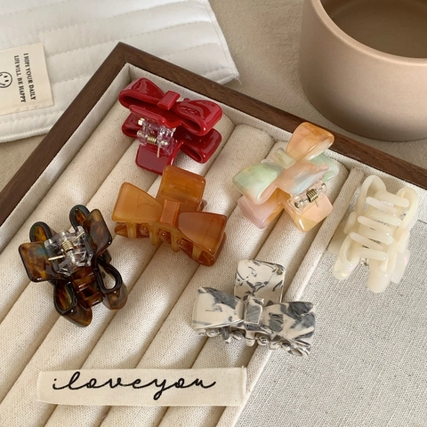 French Acetate Bow Hair Claw Clip Small Minimalist Shark Clip Elegant Bangs Clip Fashion Hair Accessories For Women